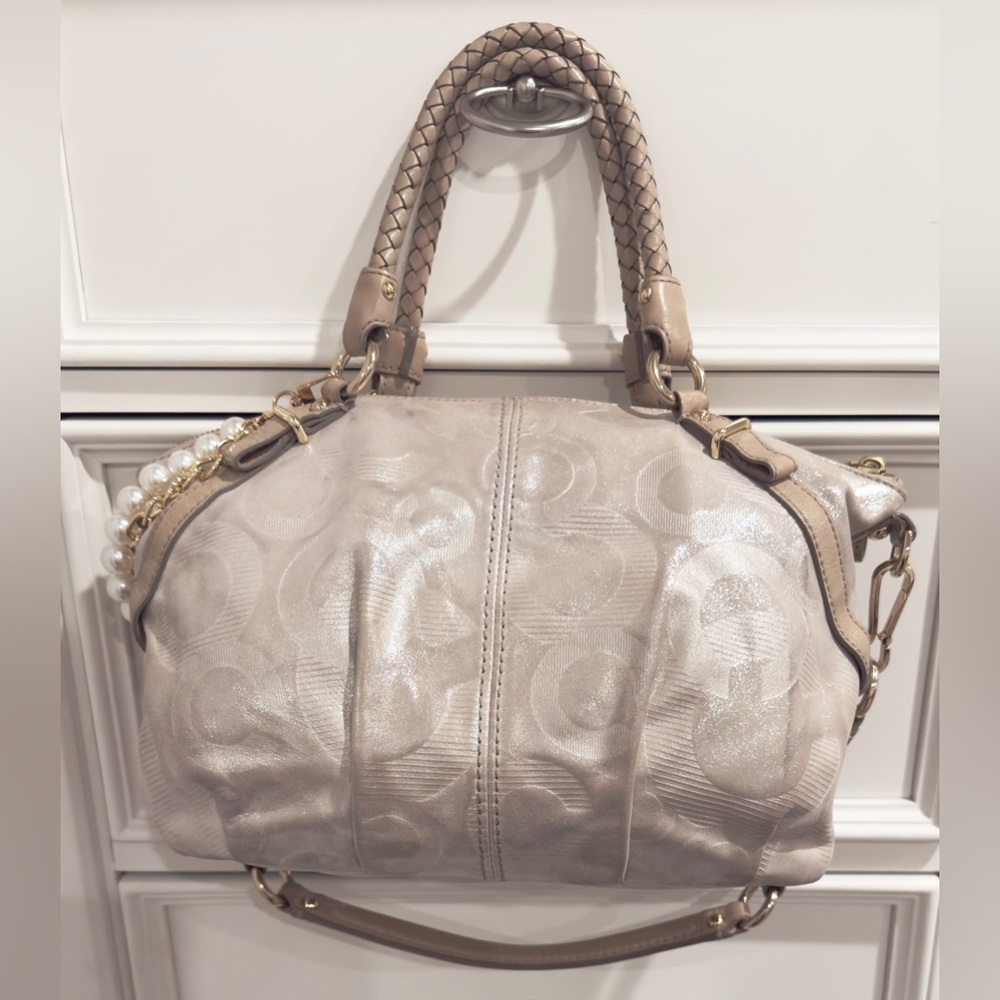✨🎀 Coach Madison Sophia Shimmery Champagne Gold Pleated Whipstitch Satchel Bag - Picture 7 of 17